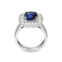 2.59 Ct. Blue Sapphire and Natural Diamond Pave Ring, 18K White Gold Image