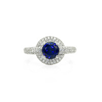 1.37 Ct. Blue Sapphire and Natural Diamond Pave Ring, 18K White Gold Video