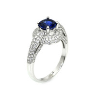 1.37 Ct. Blue Sapphire and Natural Diamond Pave Ring, 18K White Gold Image