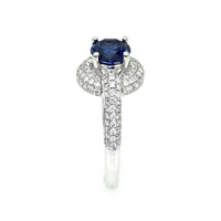 1.37 Ct. Blue Sapphire and Natural Diamond Pave Ring, 18K White Gold Image