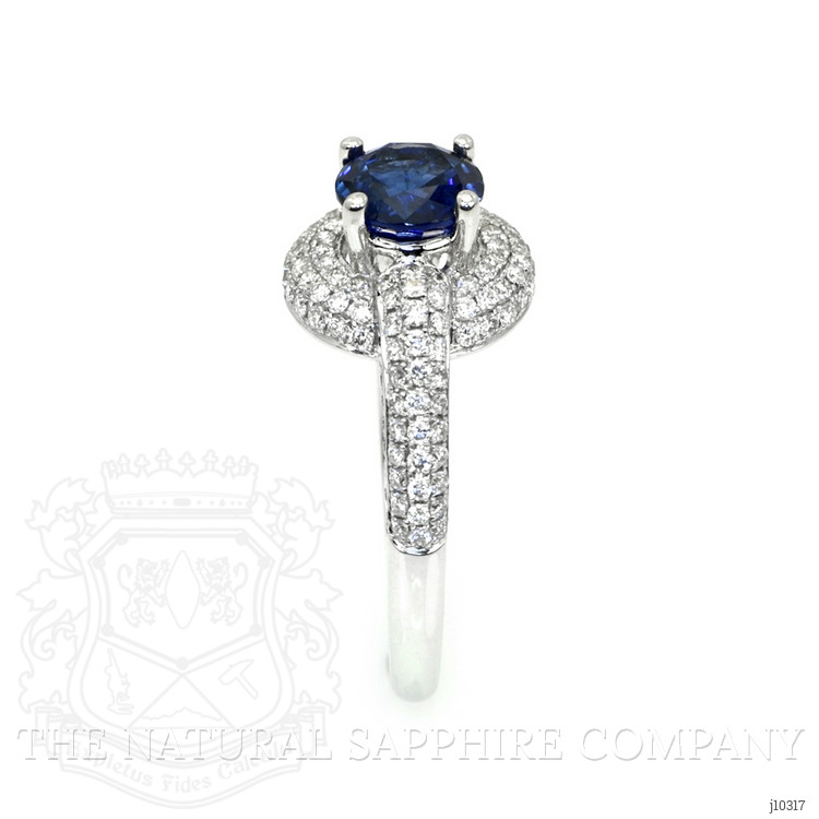 1.37 Ct. Blue Sapphire and Natural Diamond Pave Ring, 18K White Gold