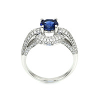1.37 Ct. Blue Sapphire and Natural Diamond Pave Ring, 18K White Gold Image