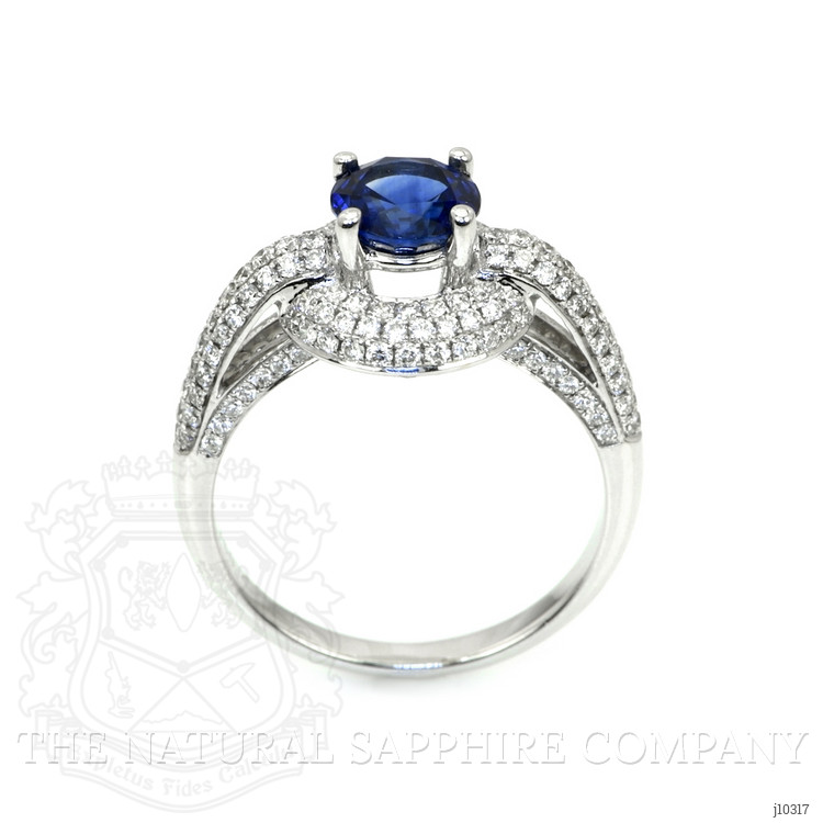 1.37 Ct. Blue Sapphire and Natural Diamond Pave Ring, 18K White Gold