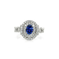 0.80 Ct. Blue Sapphire and Natural Diamond Pave Ring, 18K White Gold Video