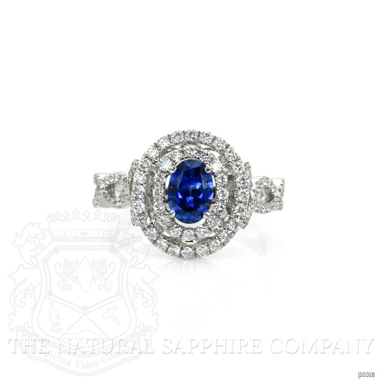0.80 Ct. Blue Sapphire and Natural Diamond Pave Ring, 18K White Gold