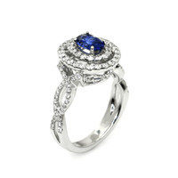 0.80 Ct. Blue Sapphire and Natural Diamond Pave Ring, 18K White Gold Image