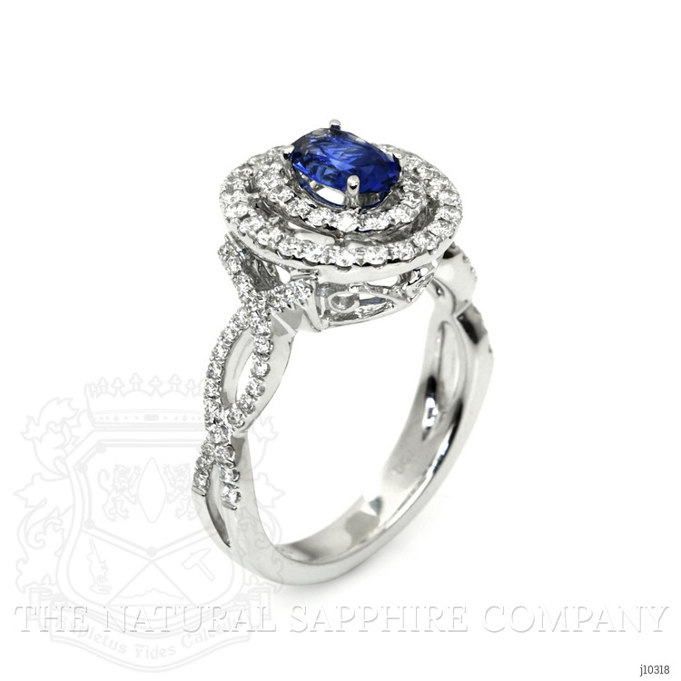 0.80 Ct. Blue Sapphire and Natural Diamond Pave Ring, 18K White Gold