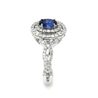 0.80 Ct. Blue Sapphire and Natural Diamond Pave Ring, 18K White Gold Image