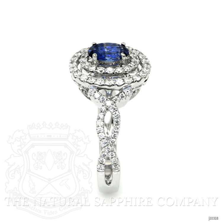 0.80 Ct. Blue Sapphire and Natural Diamond Pave Ring, 18K White Gold