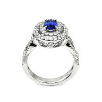0.80 Ct. Blue Sapphire and Natural Diamond Pave Ring, 18K White Gold Image