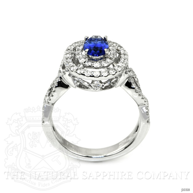 0.80 Ct. Blue Sapphire and Natural Diamond Pave Ring, 18K White Gold