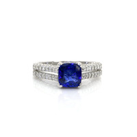 2.00 Ct. Blue Sapphire and Natural Diamond Pave Ring, 18K White Gold Video