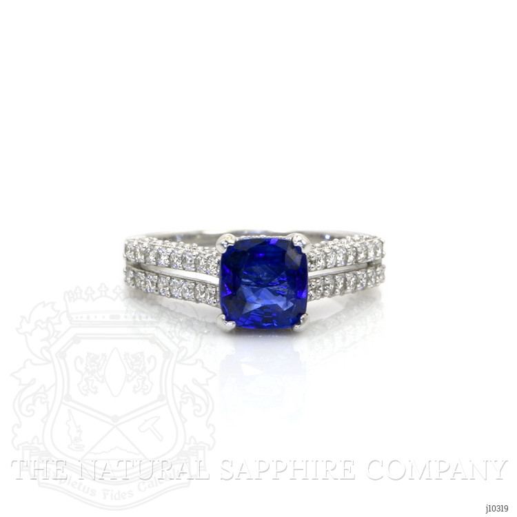 2.00 Ct. Blue Sapphire and Natural Diamond Pave Ring, 18K White Gold