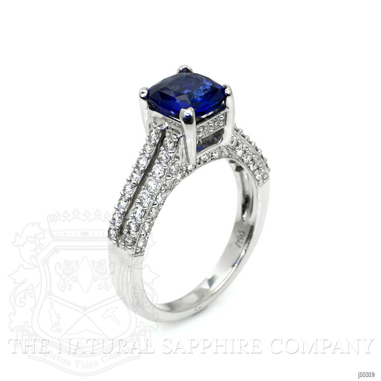 2.00 Ct. Blue Sapphire and Natural Diamond Pave Ring, 18K White Gold