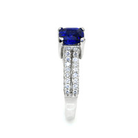 2.00 Ct. Blue Sapphire and Natural Diamond Pave Ring, 18K White Gold Image
