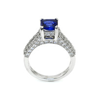 2.00 Ct. Blue Sapphire and Natural Diamond Pave Ring, 18K White Gold Image