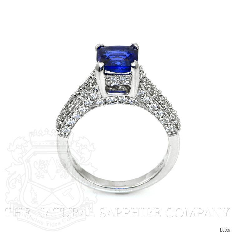 2.00 Ct. Blue Sapphire and Natural Diamond Pave Ring, 18K White Gold