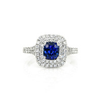 1.18 Ct. Blue Sapphire and Natural Diamond Pave Ring, 18K White Gold Video
