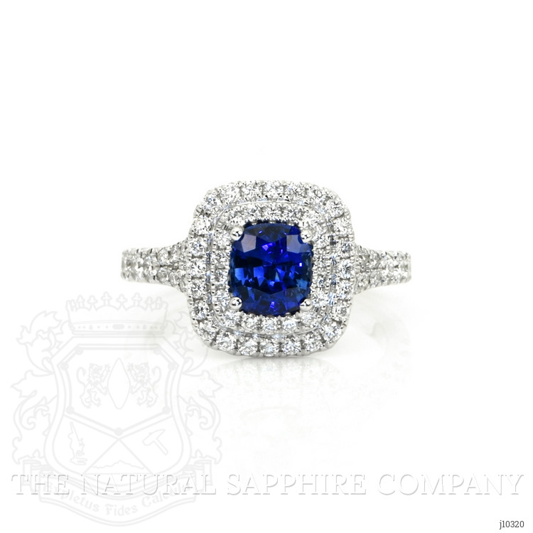 1.18 Ct. Blue Sapphire and Natural Diamond Pave Ring, 18K White Gold