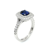 1.18 Ct. Blue Sapphire and Natural Diamond Pave Ring, 18K White Gold Image