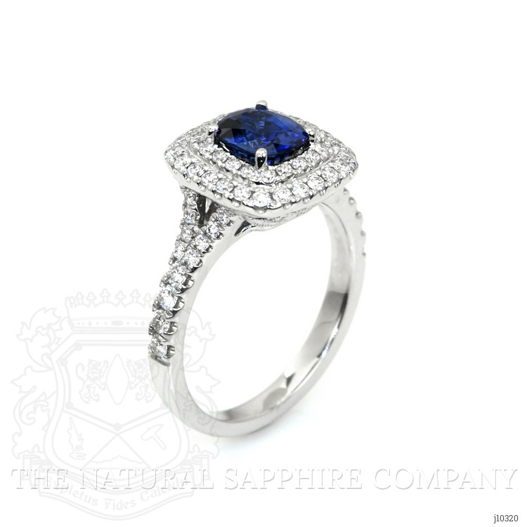 1.18 Ct. Blue Sapphire and Natural Diamond Pave Ring, 18K White Gold