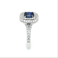 1.18 Ct. Blue Sapphire and Natural Diamond Pave Ring, 18K White Gold Image