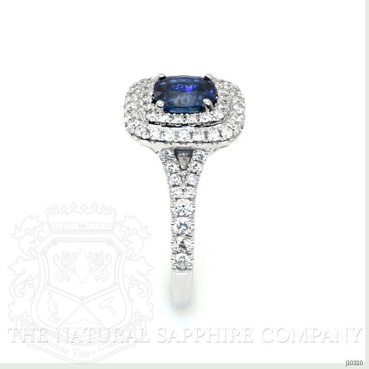 1.18 Ct. Blue Sapphire and Natural Diamond Pave Ring, 18K White Gold