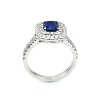 1.18 Ct. Blue Sapphire and Natural Diamond Pave Ring, 18K White Gold Image