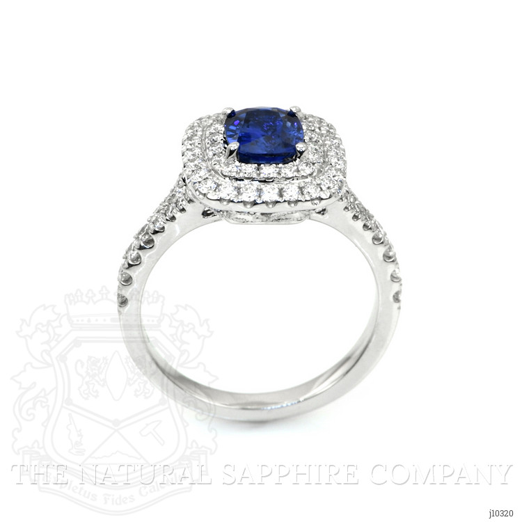 1.18 Ct. Blue Sapphire and Natural Diamond Pave Ring, 18K White Gold