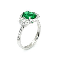 1.63 Ct. Emerald Natural Diamond Three Stone Ring, 18K White Gold Image