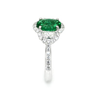 1.63 Ct. Emerald Natural Diamond Three Stone Ring, 18K White Gold Image