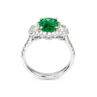 1.63 Ct. Emerald Natural Diamond Three Stone Ring, 18K White Gold Image