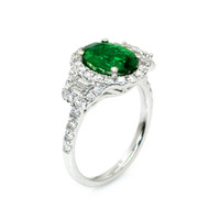 1.59 Ct. Emerald Natural Diamond Three Stone Ring, 18K White Gold Image