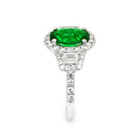 1.59 Ct. Emerald Natural Diamond Three Stone Ring, 18K White Gold Image