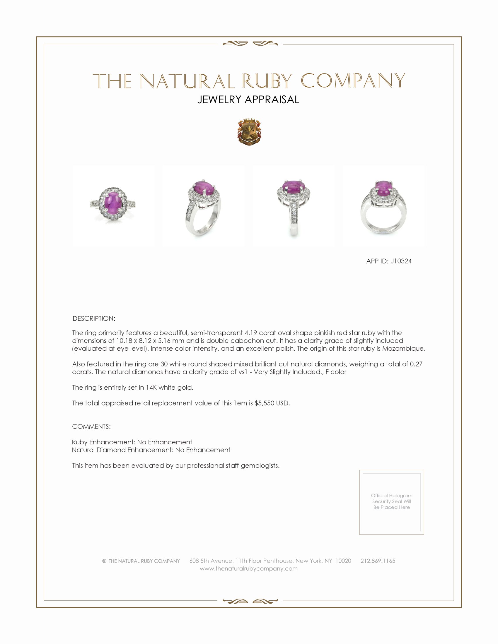 4.19 Ct. Pinkish Red Ruby and Natural Diamond Pave Ring, 14K White Gold