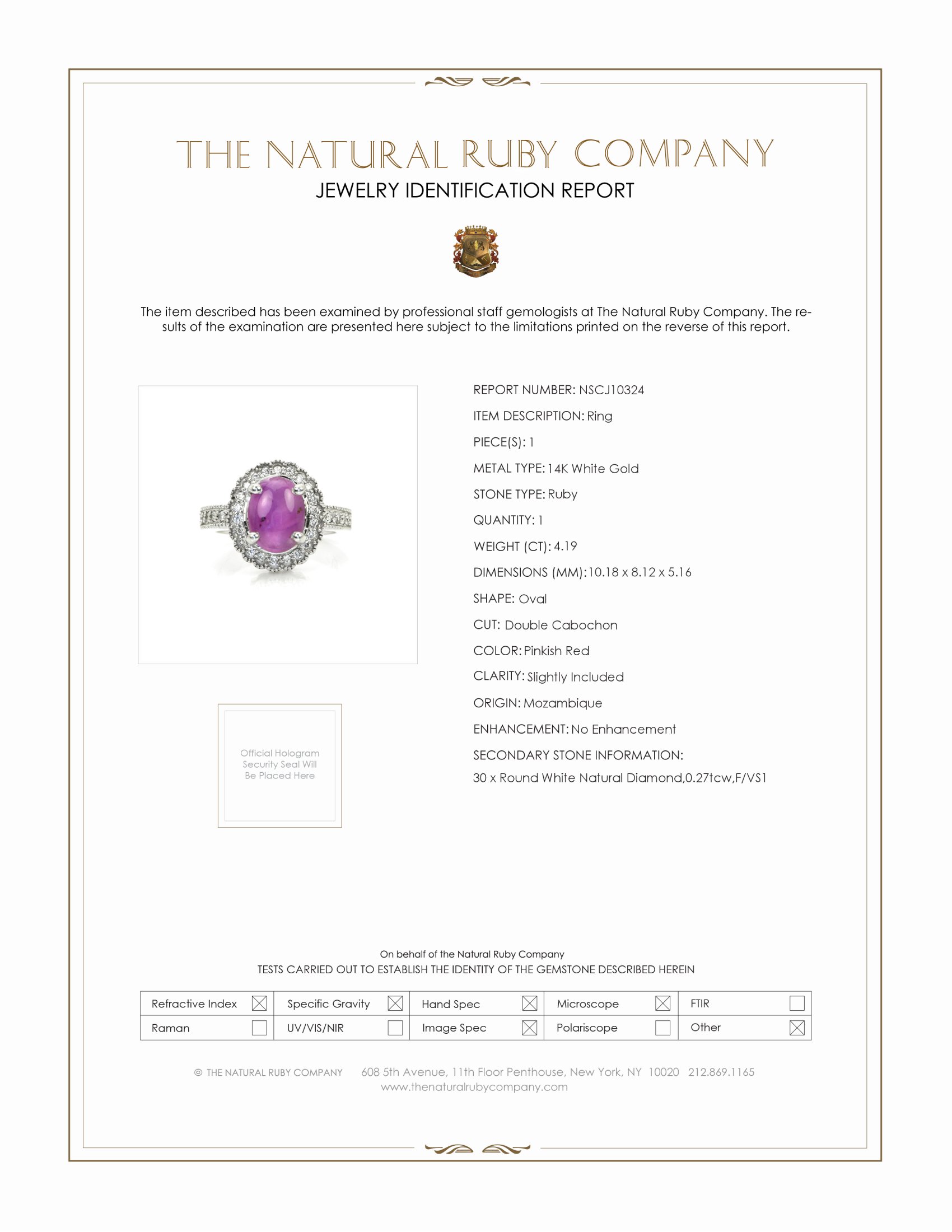 4.19 Ct. Pinkish Red Ruby and Natural Diamond Pave Ring, 14K White Gold