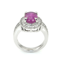 4.19 Ct. Ruby Natural Diamond Pave Ring, 14K White Gold Image
