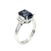 3.96 Ct. Spinel Natural Diamond Three Stone Ring, 18K White Gold Image