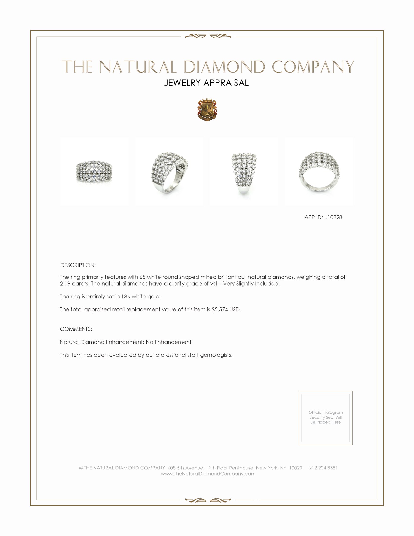 2.09 Ct. Natural Diamond Pave Ring, 18K White Gold