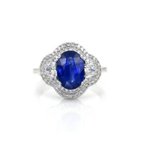 3.07 Ct. Blue Sapphire and Natural Diamond Three Stone Ring, 18K White Gold Video