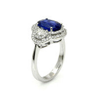 3.07 Ct. Blue Sapphire and Natural Diamond Three Stone Ring, 18K White Gold Image