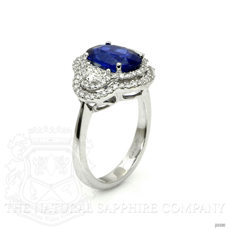 3.07 Ct. Blue Sapphire and Natural Diamond Three Stone Ring, 18K White Gold