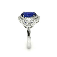 3.07 Ct. Blue Sapphire and Natural Diamond Three Stone Ring, 18K White Gold Image