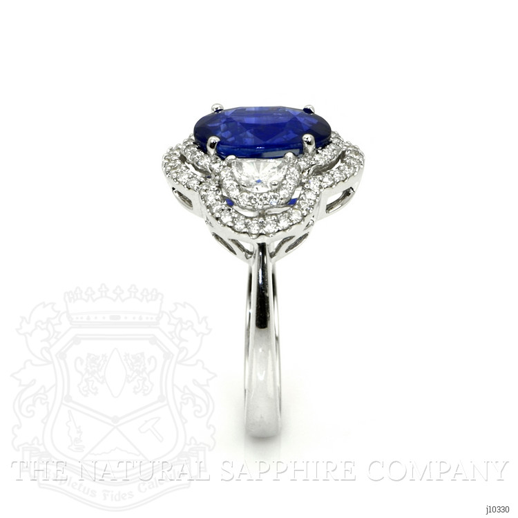 3.07 Ct. Blue Sapphire and Natural Diamond Three Stone Ring, 18K White Gold