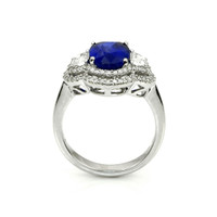 3.07 Ct. Blue Sapphire and Natural Diamond Three Stone Ring, 18K White Gold Image