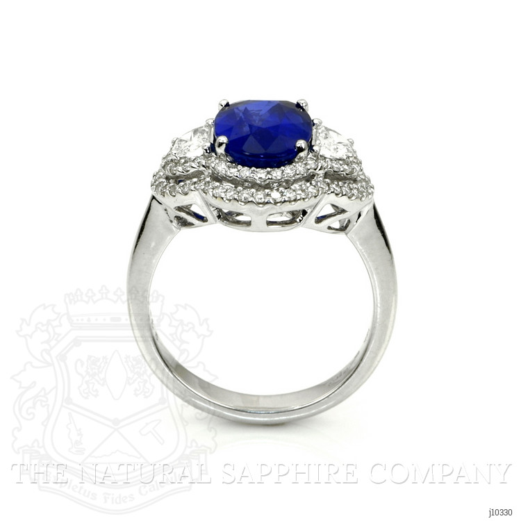 3.07 Ct. Blue Sapphire and Natural Diamond Three Stone Ring, 18K White Gold