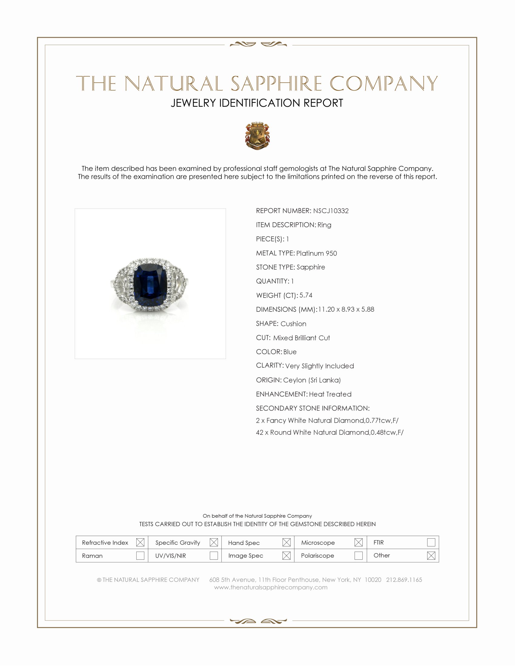 5.74 Ct. Blue Sapphire and Natural Diamond Three Stone Ring, Platinum 950