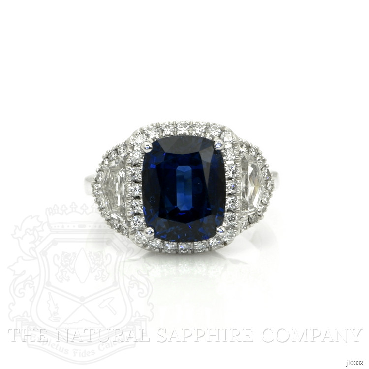 5.74 Ct. Blue Sapphire and Natural Diamond Three Stone Ring, Platinum 950