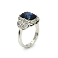 5.74 Ct. Blue Sapphire and Natural Diamond Three Stone Ring, Platinum 950 Image