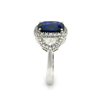 5.74 Ct. Blue Sapphire and Natural Diamond Three Stone Ring, Platinum 950 Image